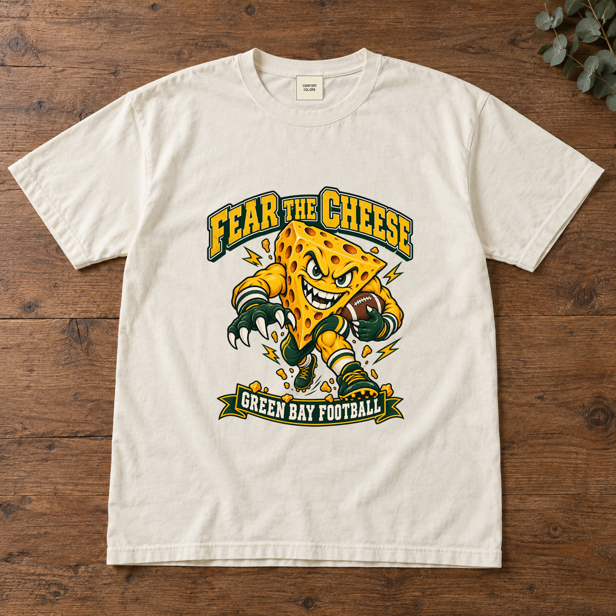Fear the Cheese vintage Green Bay Comfort Colors football T-shirt mockup 2