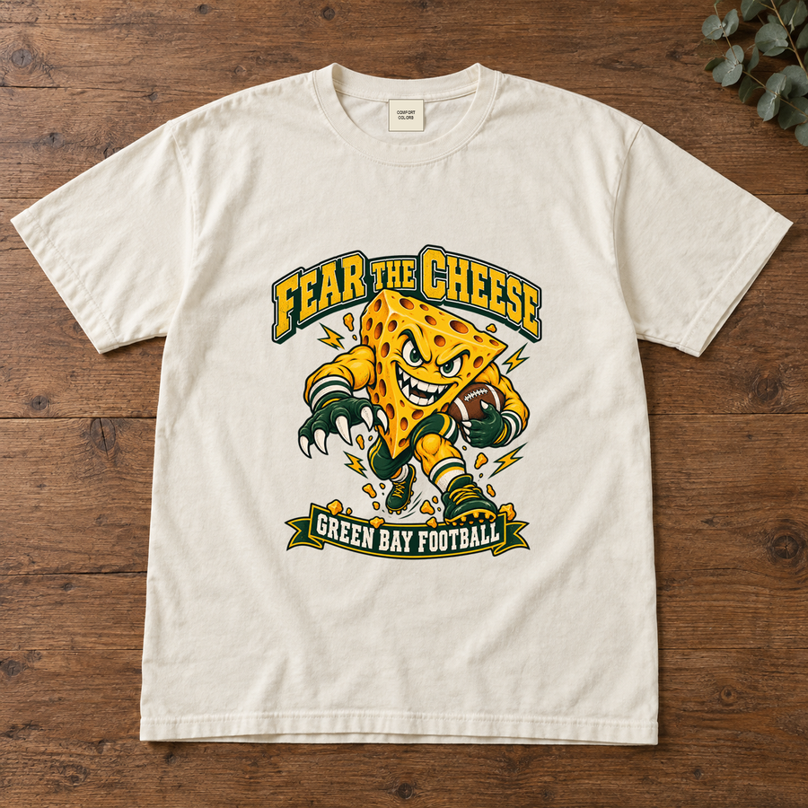 Fear the Cheese vintage Green Bay Comfort Colors football T-shirt mockup 2
