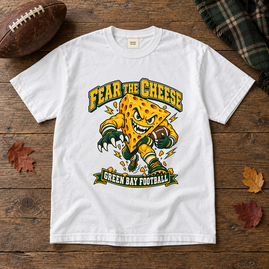 Fear the Cheese vintage Green Bay Comfort Colors football T-shirt mockup 5