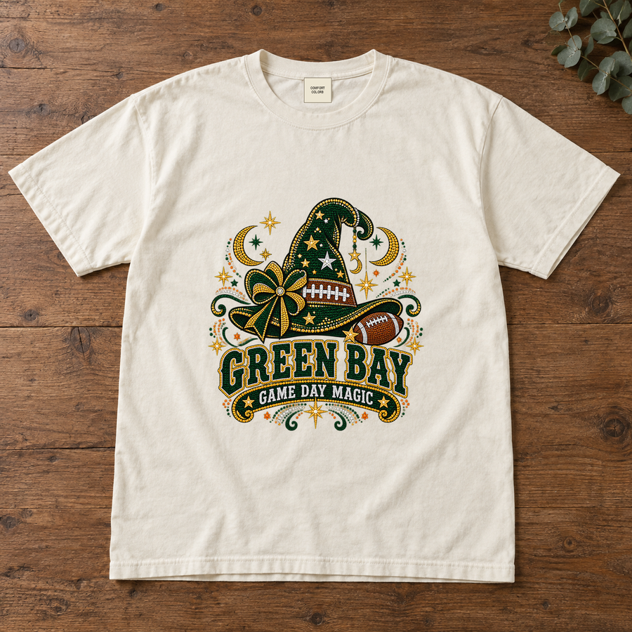 Green Bay Game Day Magic vintage Green Bay Comfort Colors football T-shirt mockup 2