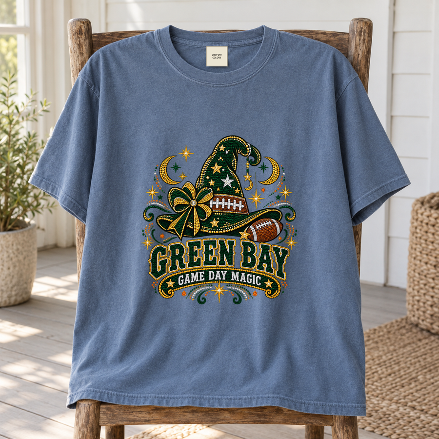 Green Bay Game Day Magic vintage Green Bay Comfort Colors football T-shirt mockup 3