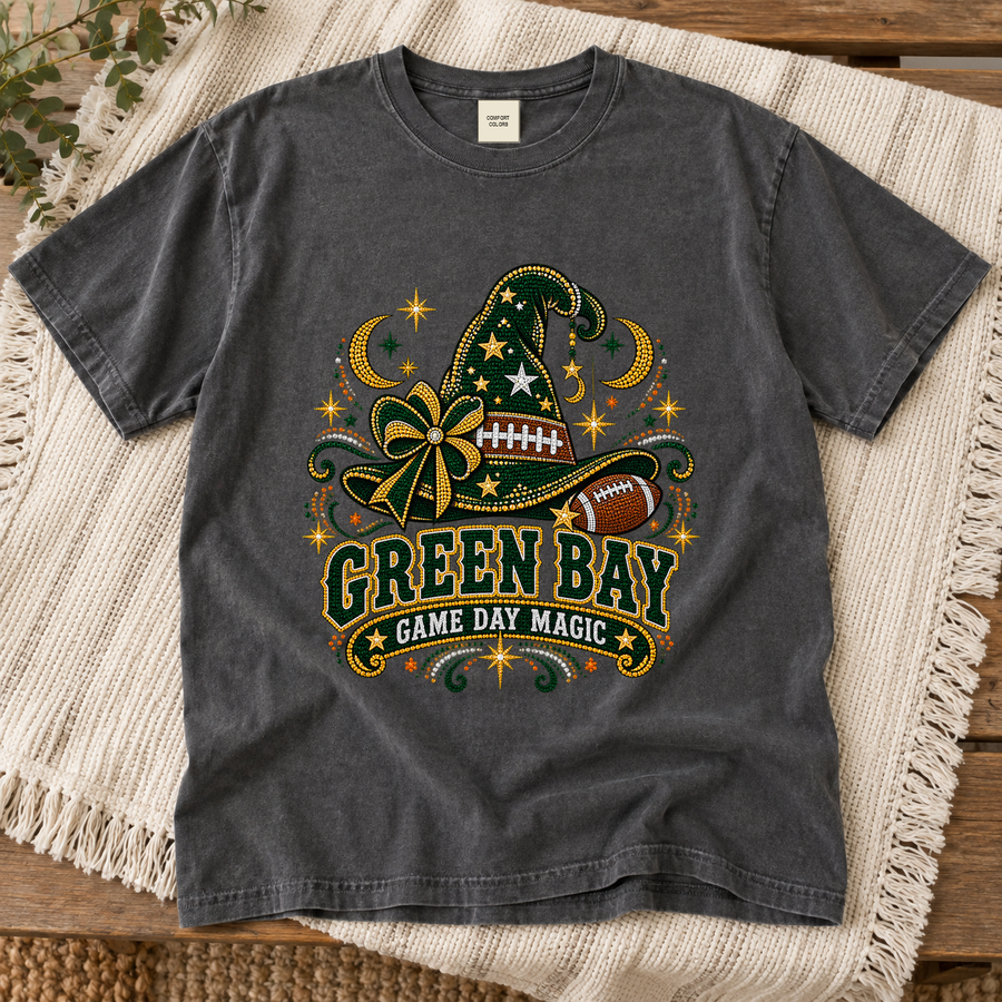 Green Bay Game Day Magic vintage Green Bay Comfort Colors football T-shirt mockup 4