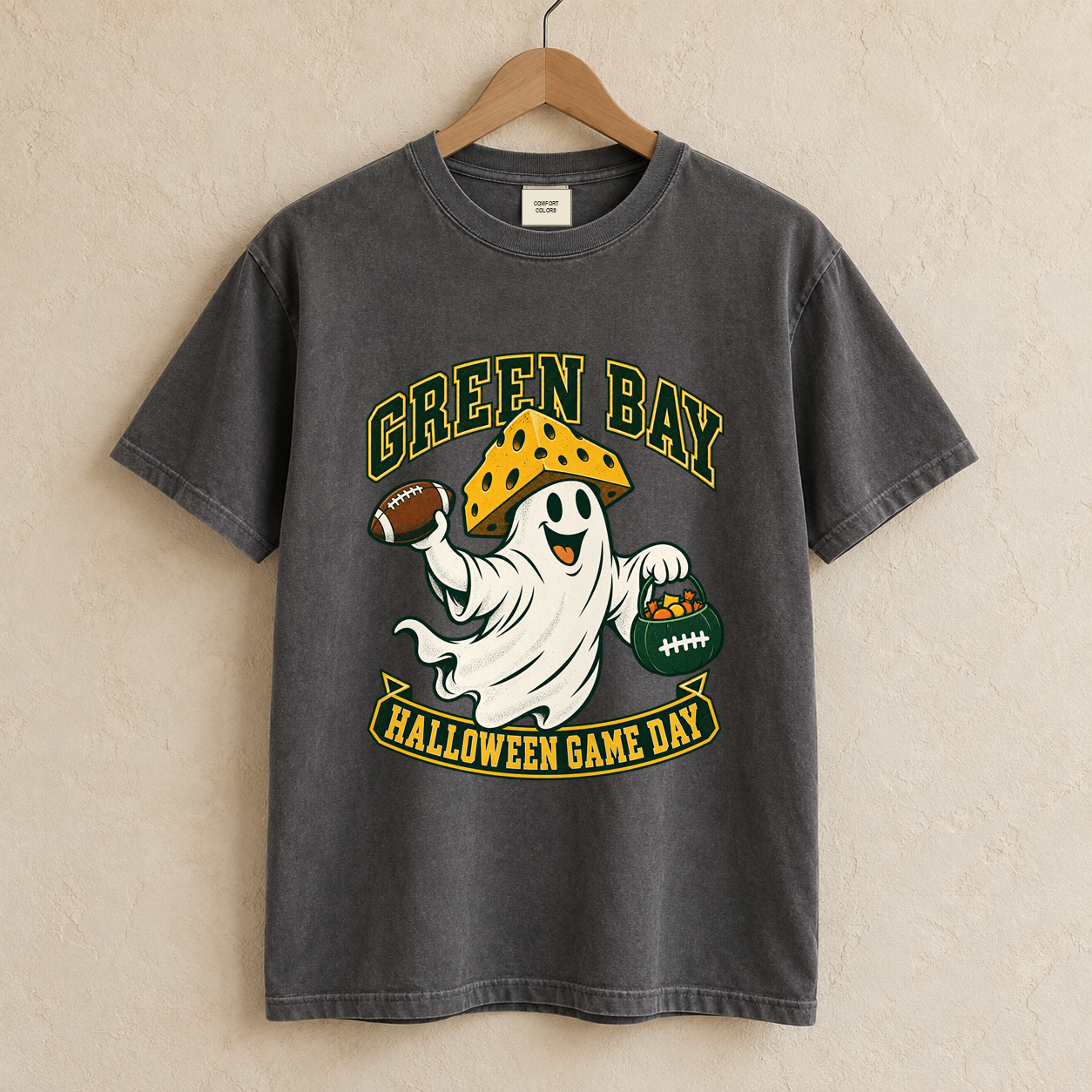 Green Bay Halloween Game Day vintage Green Bay Comfort Colors football T-shirt mockup 1