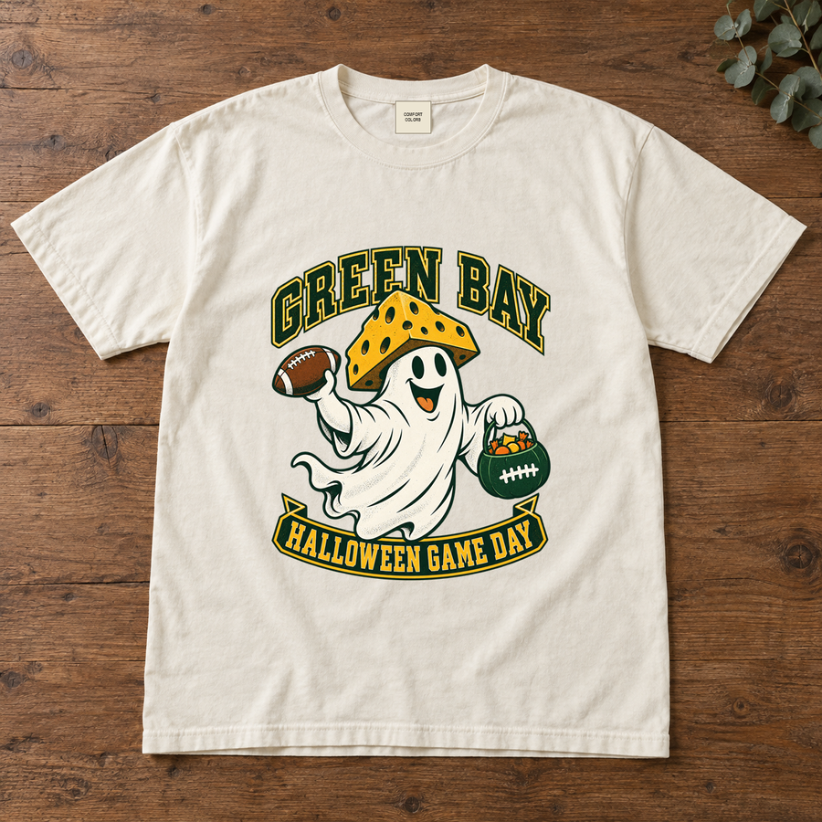 Green Bay Halloween Game Day vintage Green Bay Comfort Colors football T-shirt mockup 2