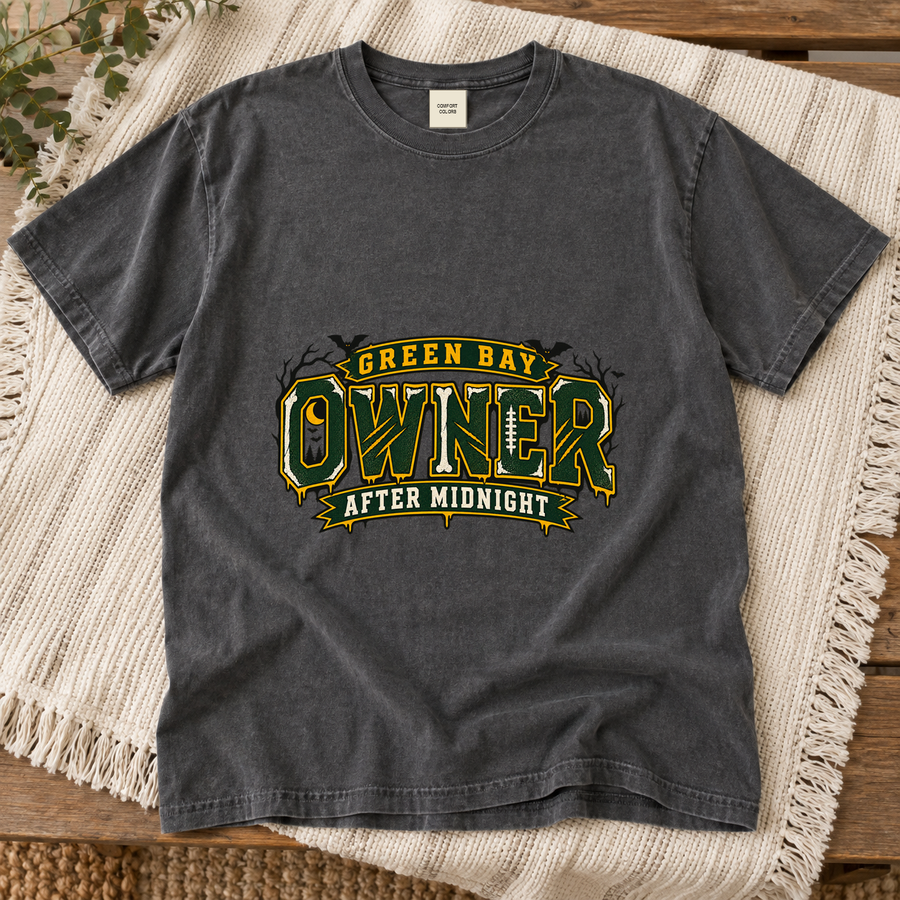 Green Bay Owner After Midnight vintage Green Bay Comfort Colors football T-shirt mockup 4