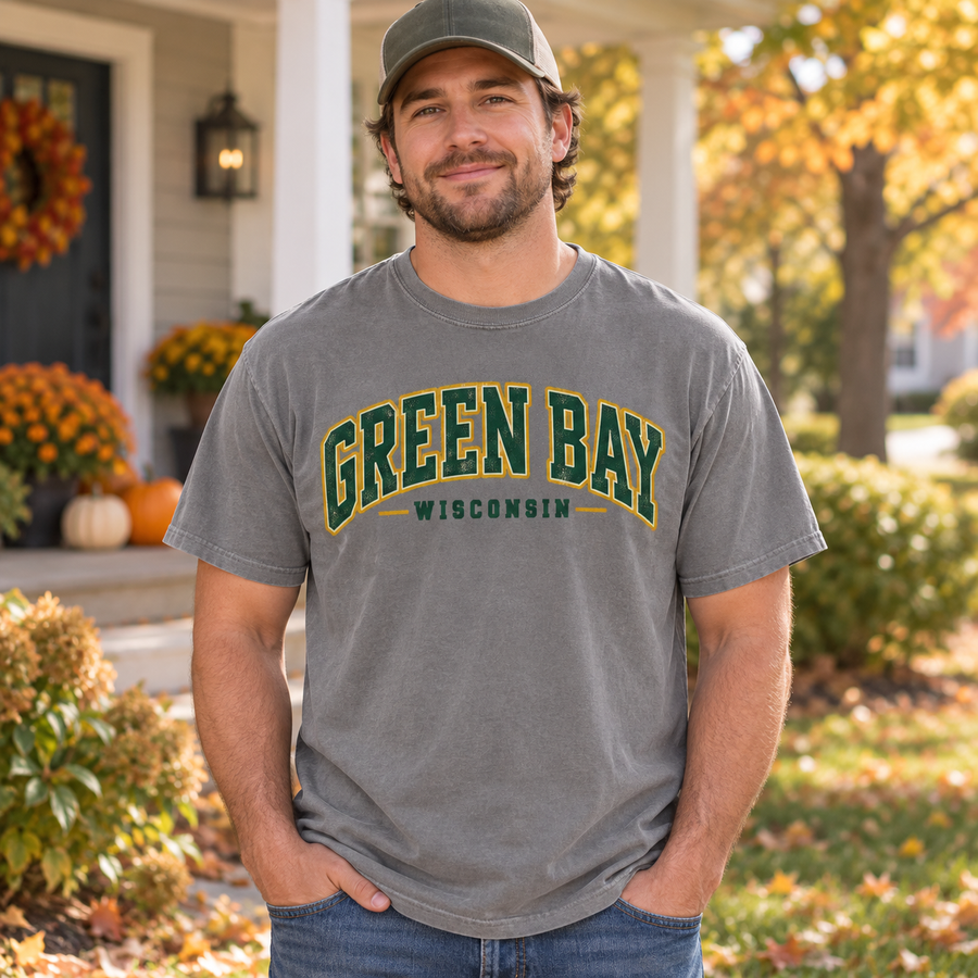 Green Bay Collegiate Essential vintage Comfort Colors football T-shirt mockup 2