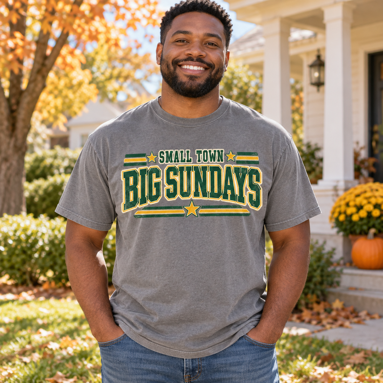 Small Town Big Sundays vintage Green Bay Comfort Colors football T-shirt mockup 2