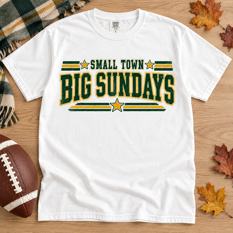 Small Town Big Sundays vintage Green Bay Comfort Colors football T-shirt mockup 5