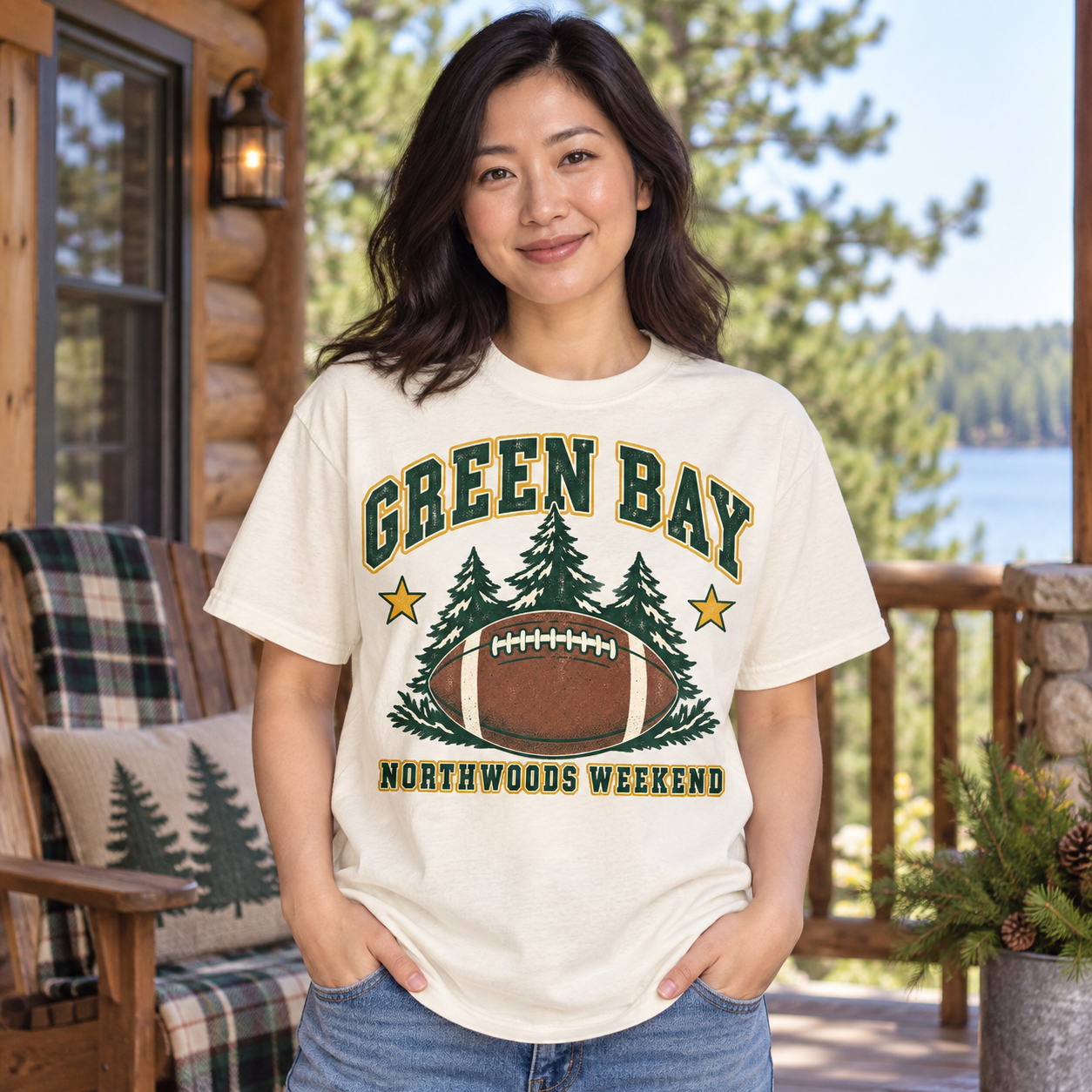 Green Bay Northwoods Weekend vintage Comfort Colors football T-shirt mockup 1
