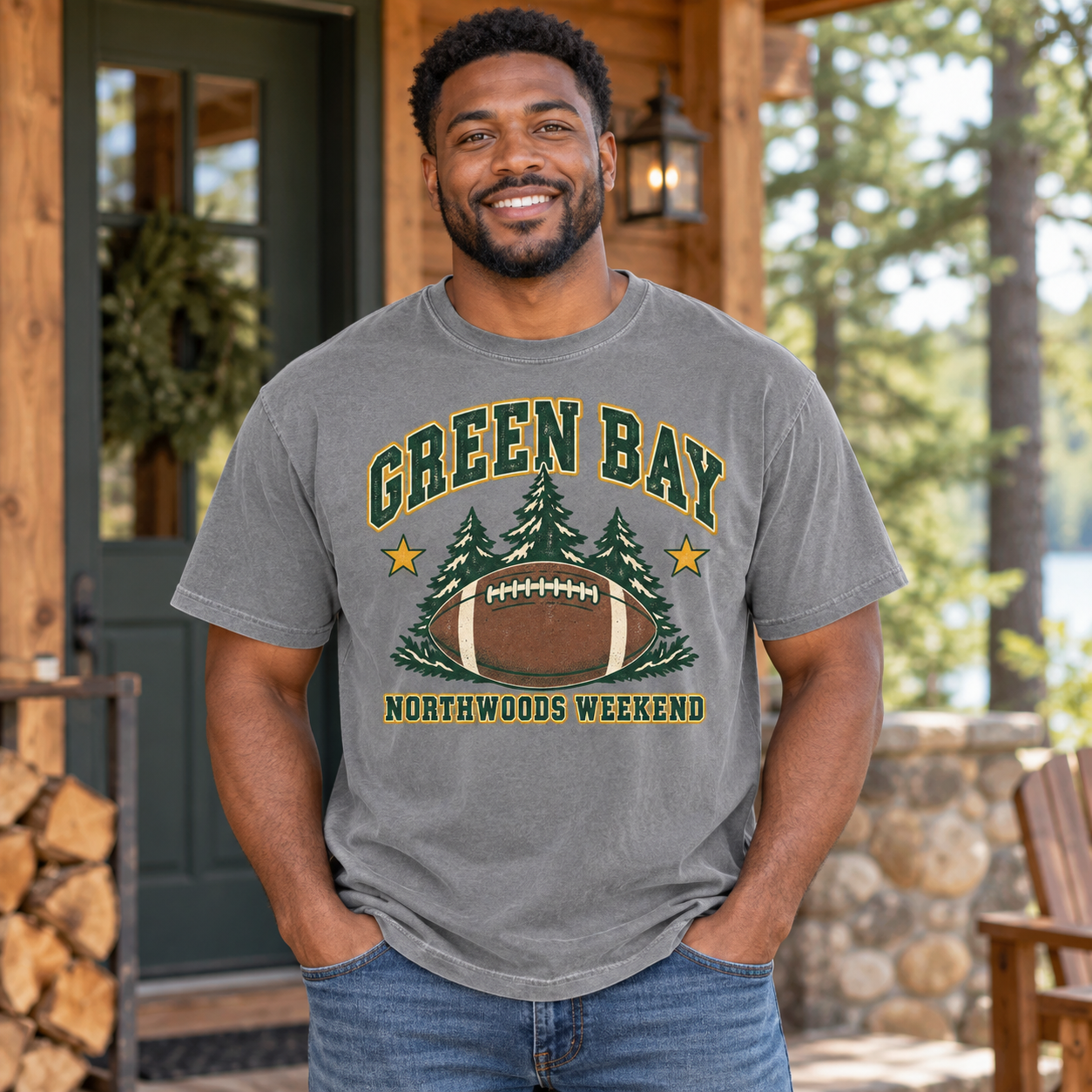 Green Bay Northwoods Weekend vintage Comfort Colors football T-shirt mockup 2