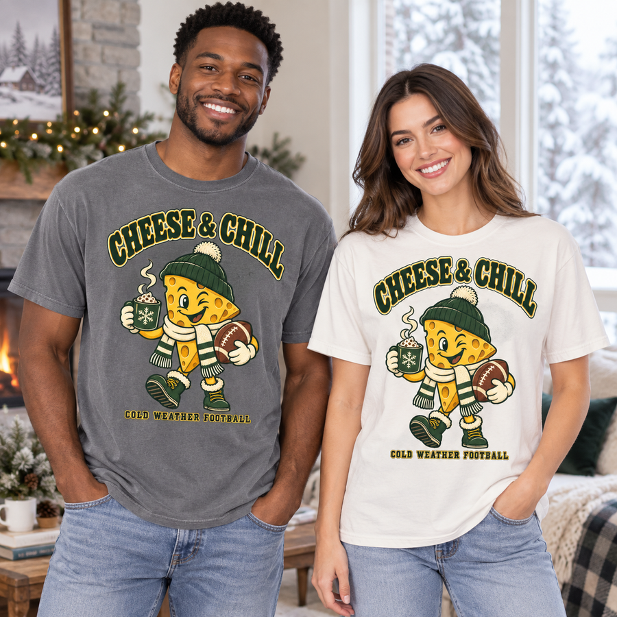 Cheese and Chill vintage Green Bay Comfort Colors football T-shirt mockup 3