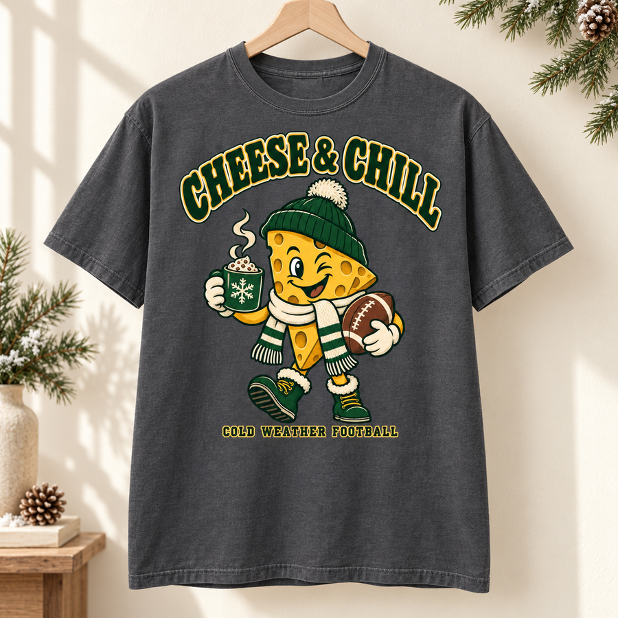 Cheese and Chill vintage Green Bay Comfort Colors football T-shirt mockup 4