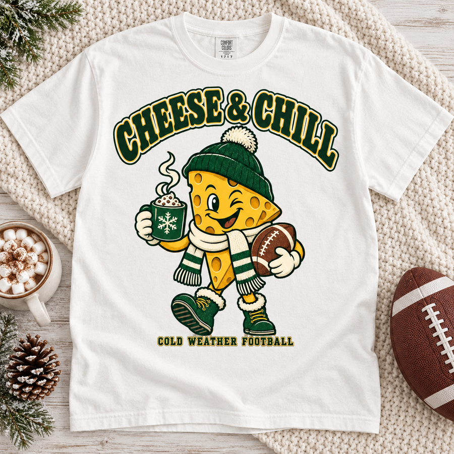 Cheese and Chill vintage Green Bay Comfort Colors football T-shirt mockup 5