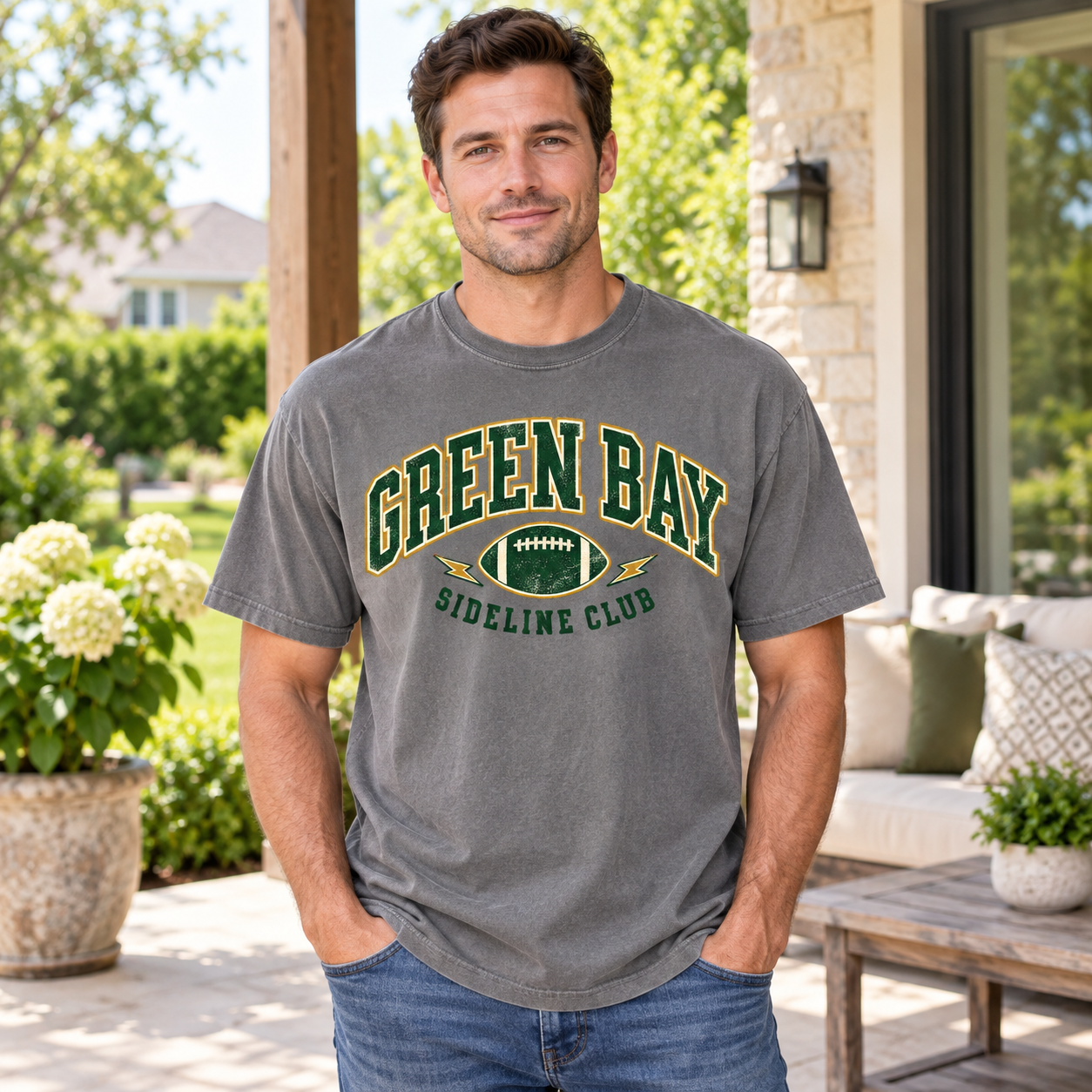Green Bay Sideline Club vintage Comfort Colors football T-shirt mockup 2