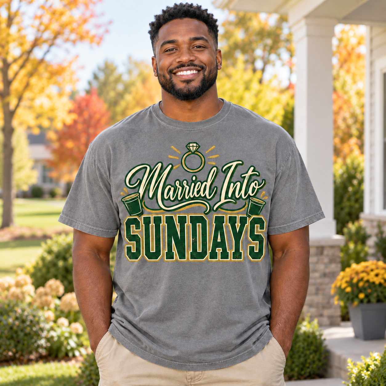 Married Into Sundays vintage Green Bay Comfort Colors football T-shirt mockup 2