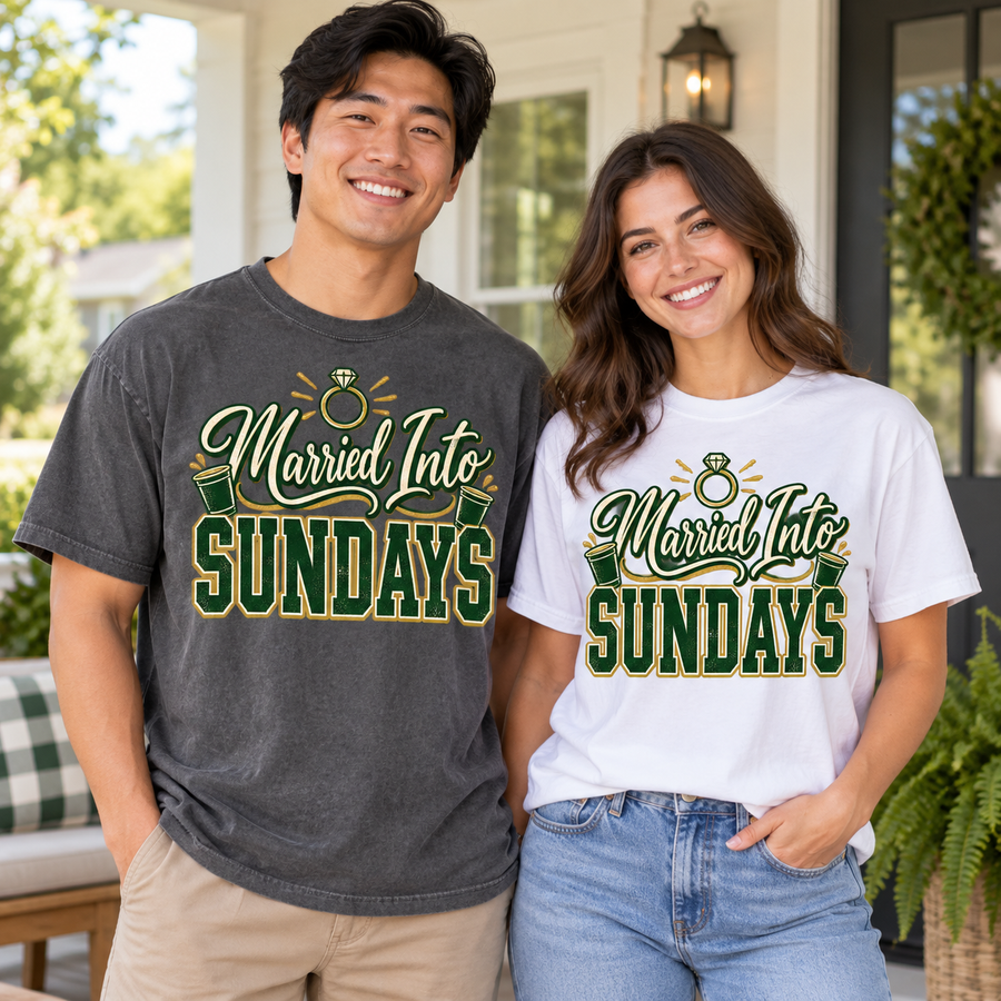 Married Into Sundays vintage Green Bay Comfort Colors football T-shirt mockup 3