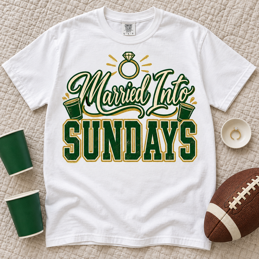 Married Into Sundays vintage Green Bay Comfort Colors football T-shirt mockup 5