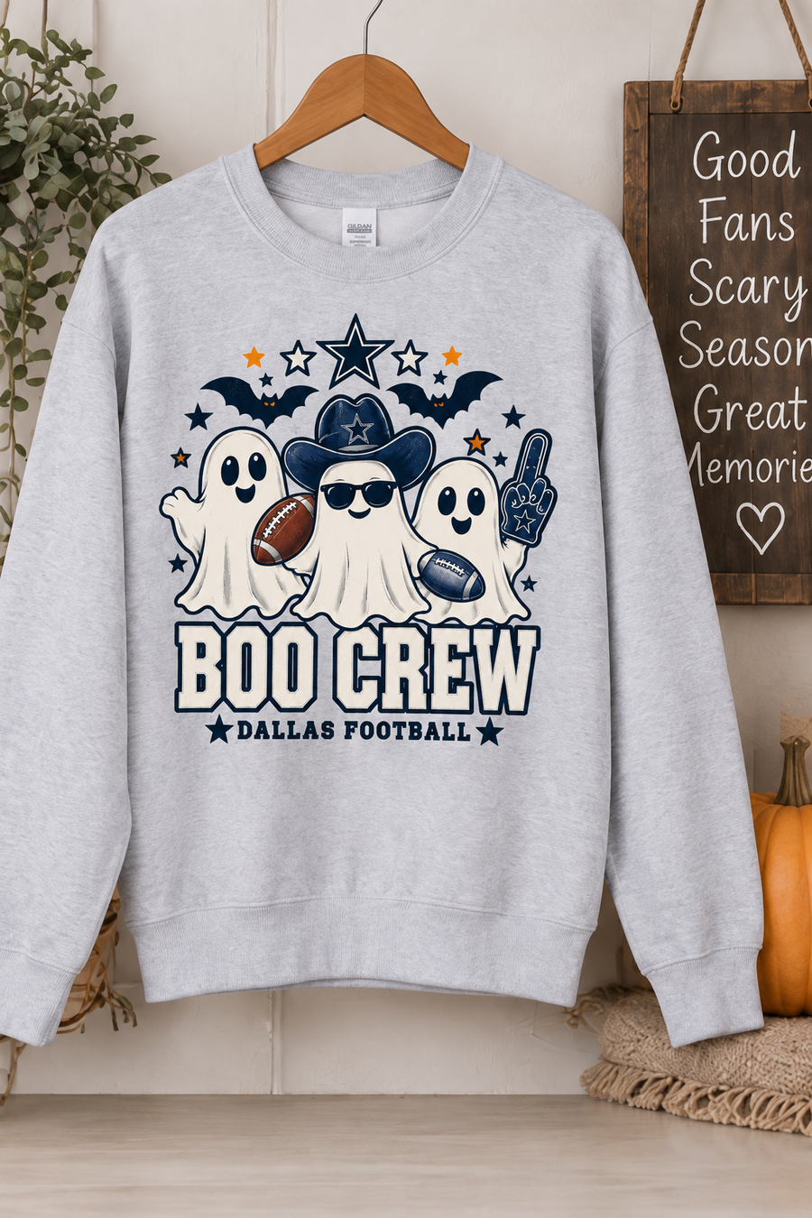 Boo Crew Dallas Football Ghosts Halloween sweatshirt product hanger mockup