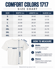 Comfort Colors 1717 unisex T-shirt size chart S through 4XL