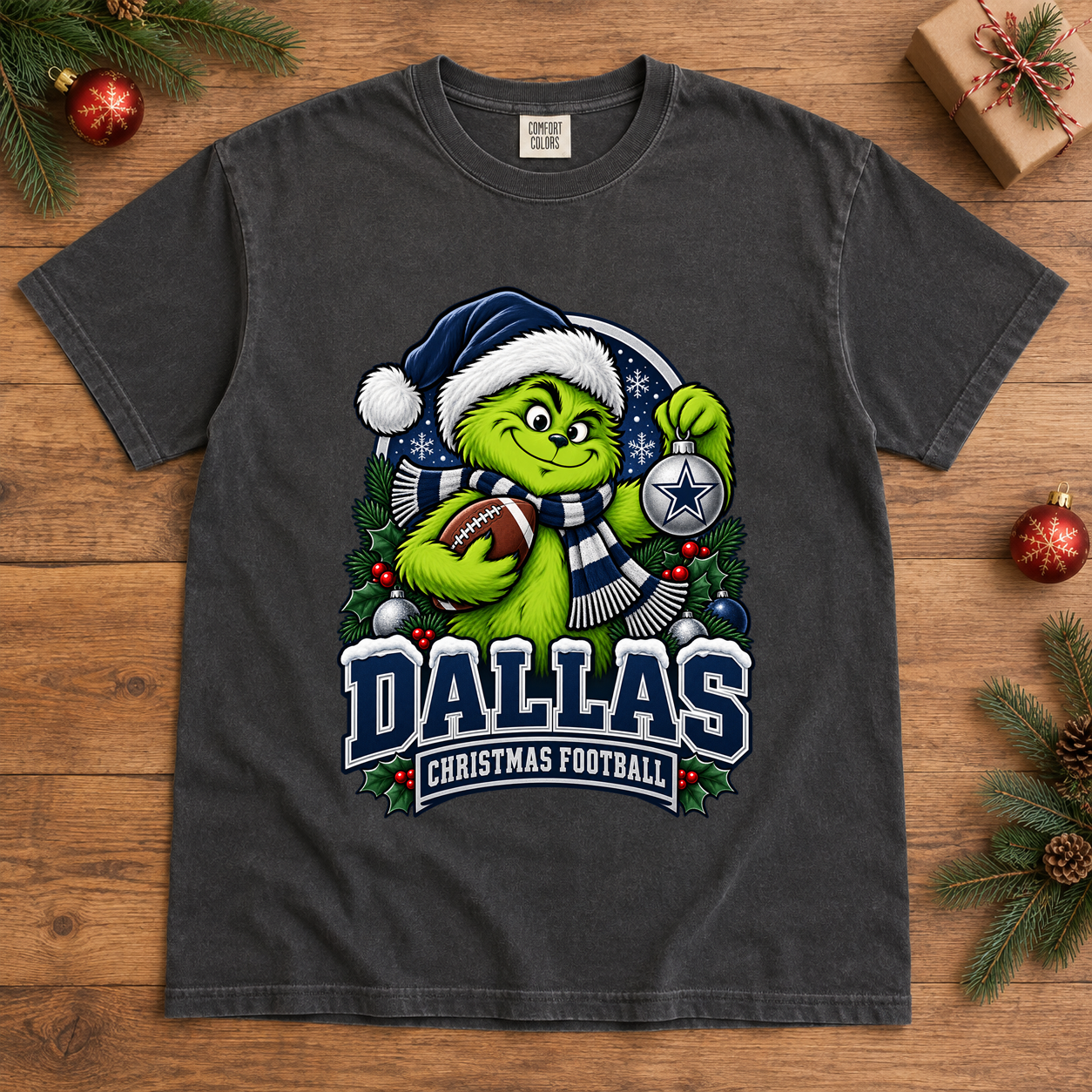 Grinch Dallas Christmas Football – Comfort Colors Holiday T-Shirt mockup 2