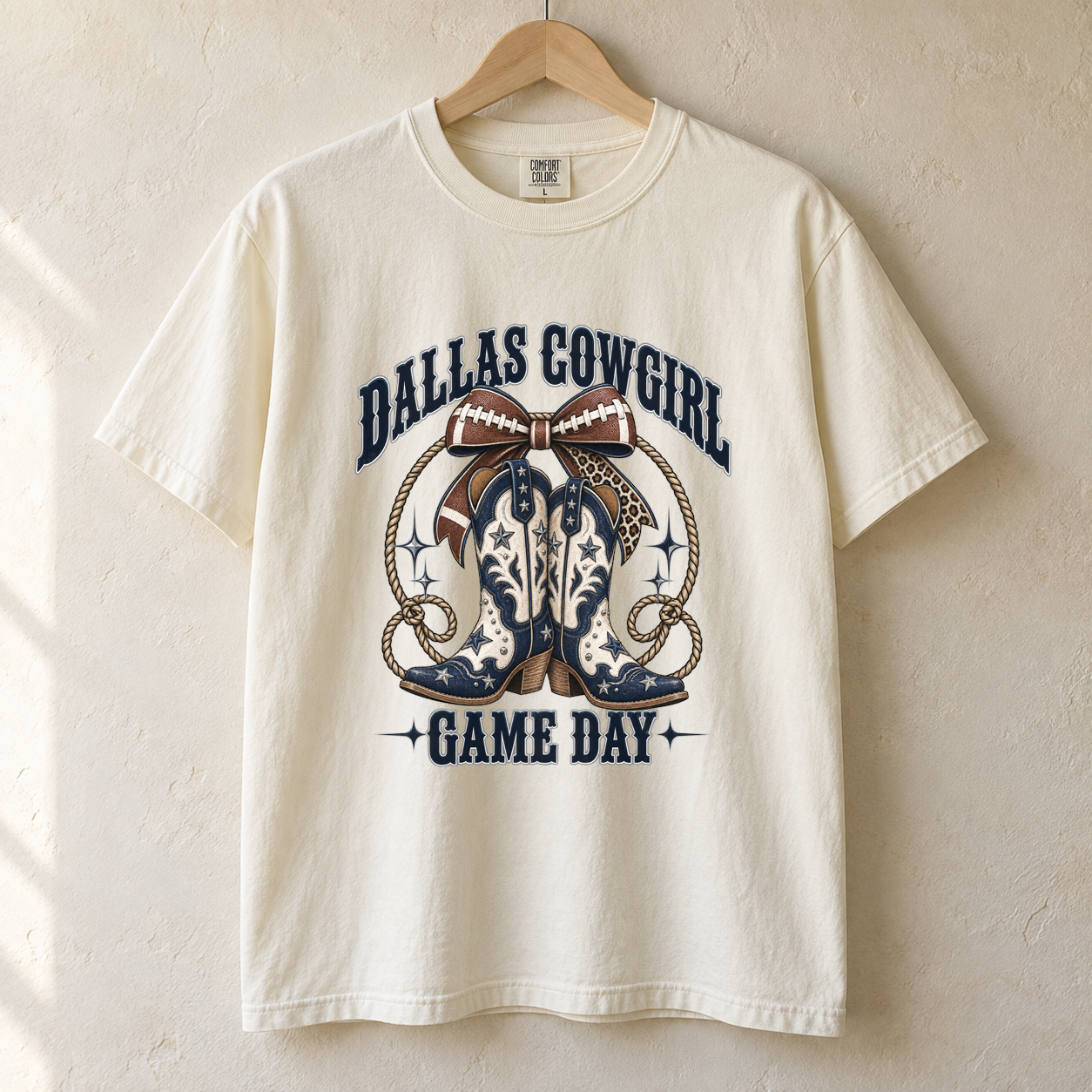 Dallas Cowgirl Game Day Boots Comfort Colors football T-shirt mockup 1
