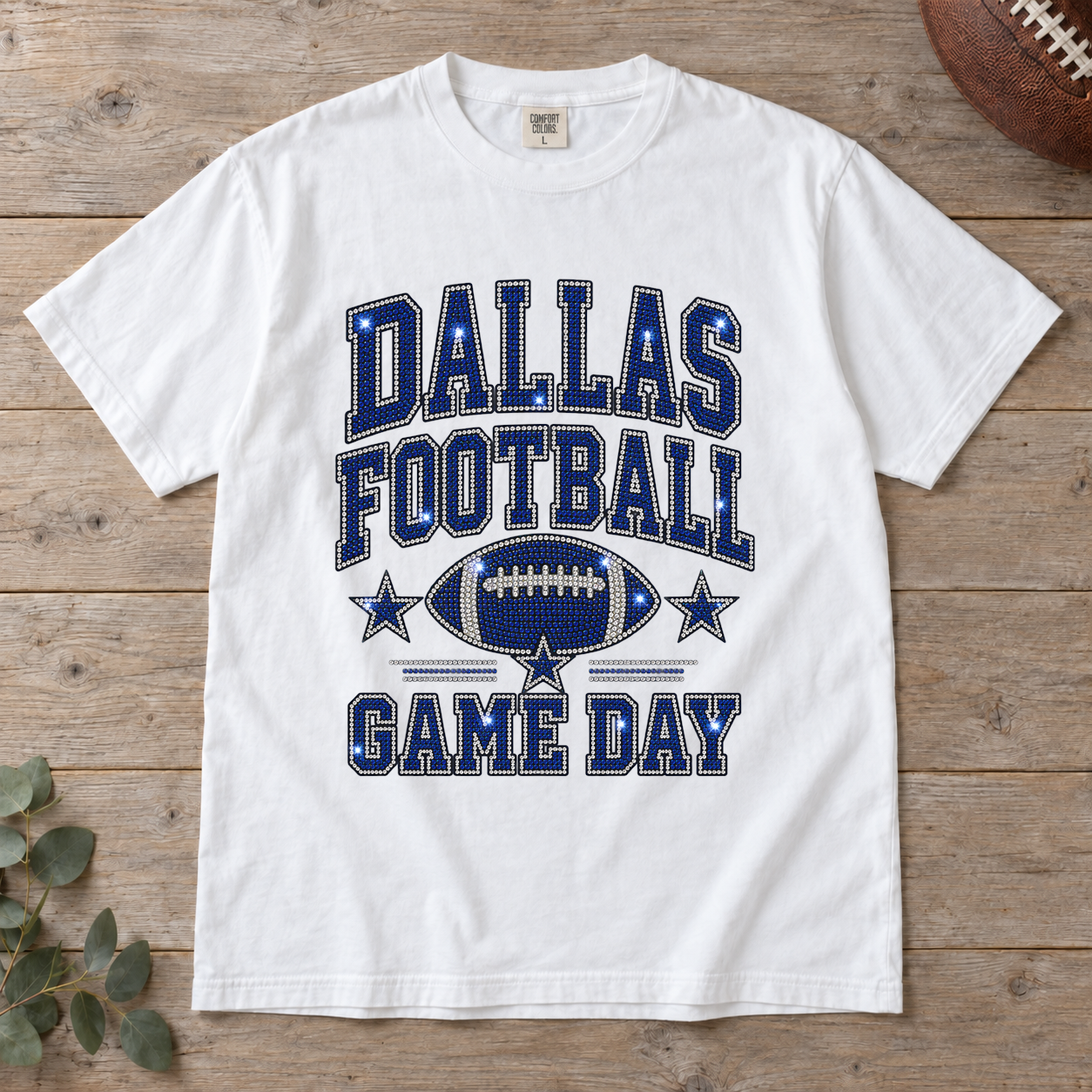 Dallas Football Game Day Bling Comfort Colors football T-shirt mockup 2
