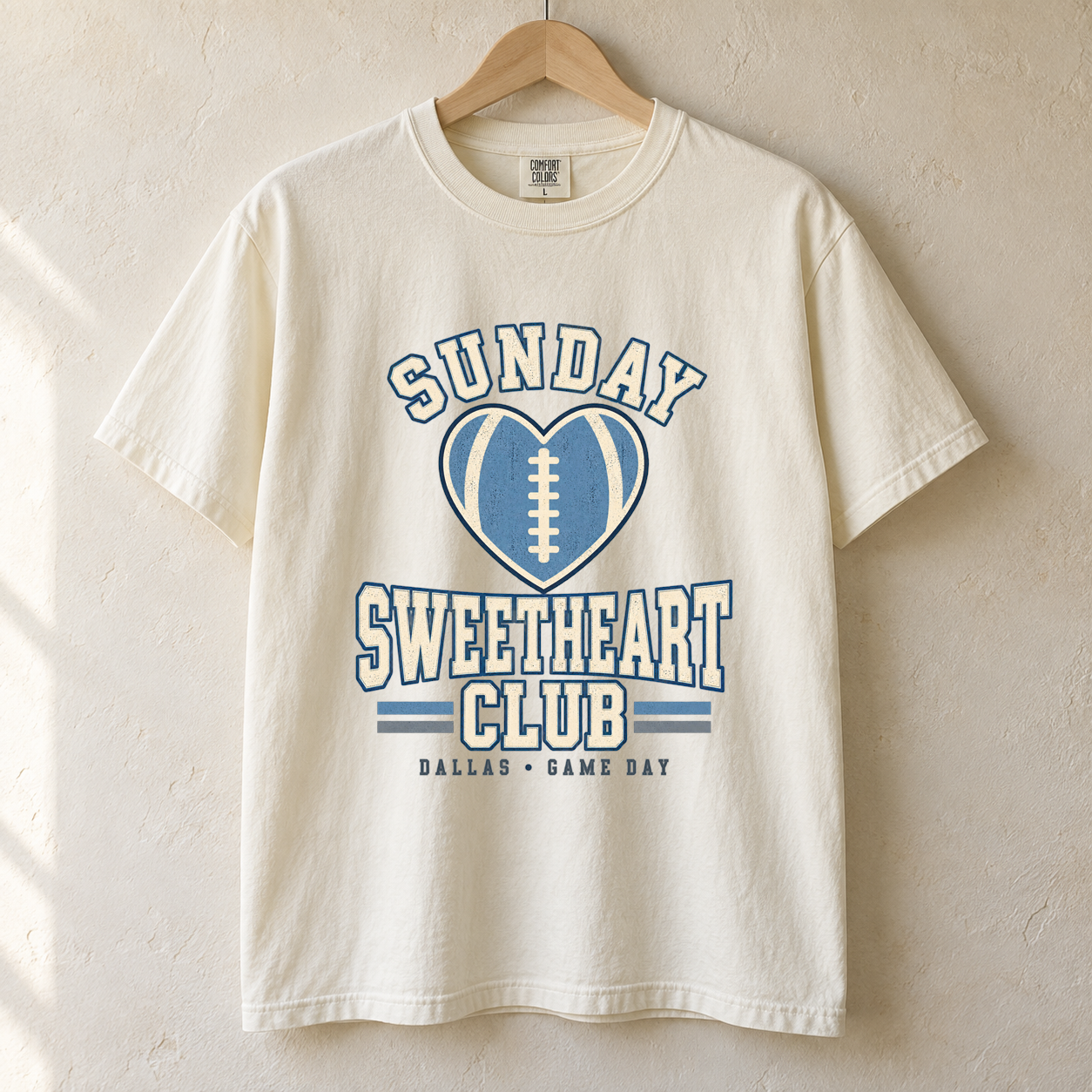 Sunday Sweetheart Club Dallas Comfort Colors football T-shirt mockup 1