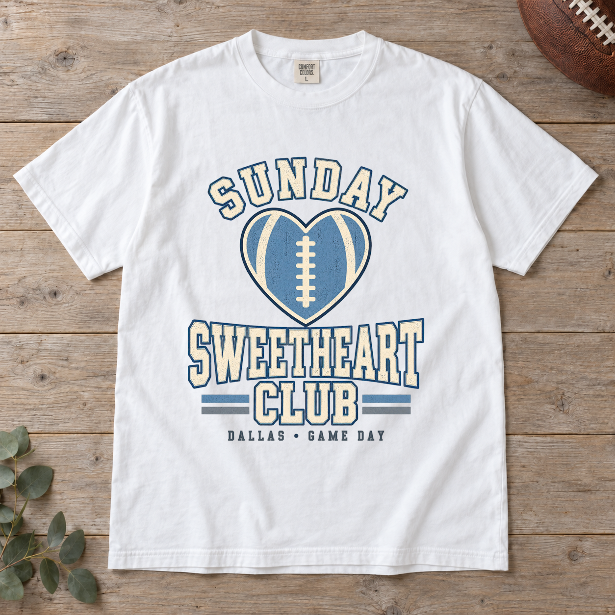 Sunday Sweetheart Club Dallas Comfort Colors football T-shirt mockup 2