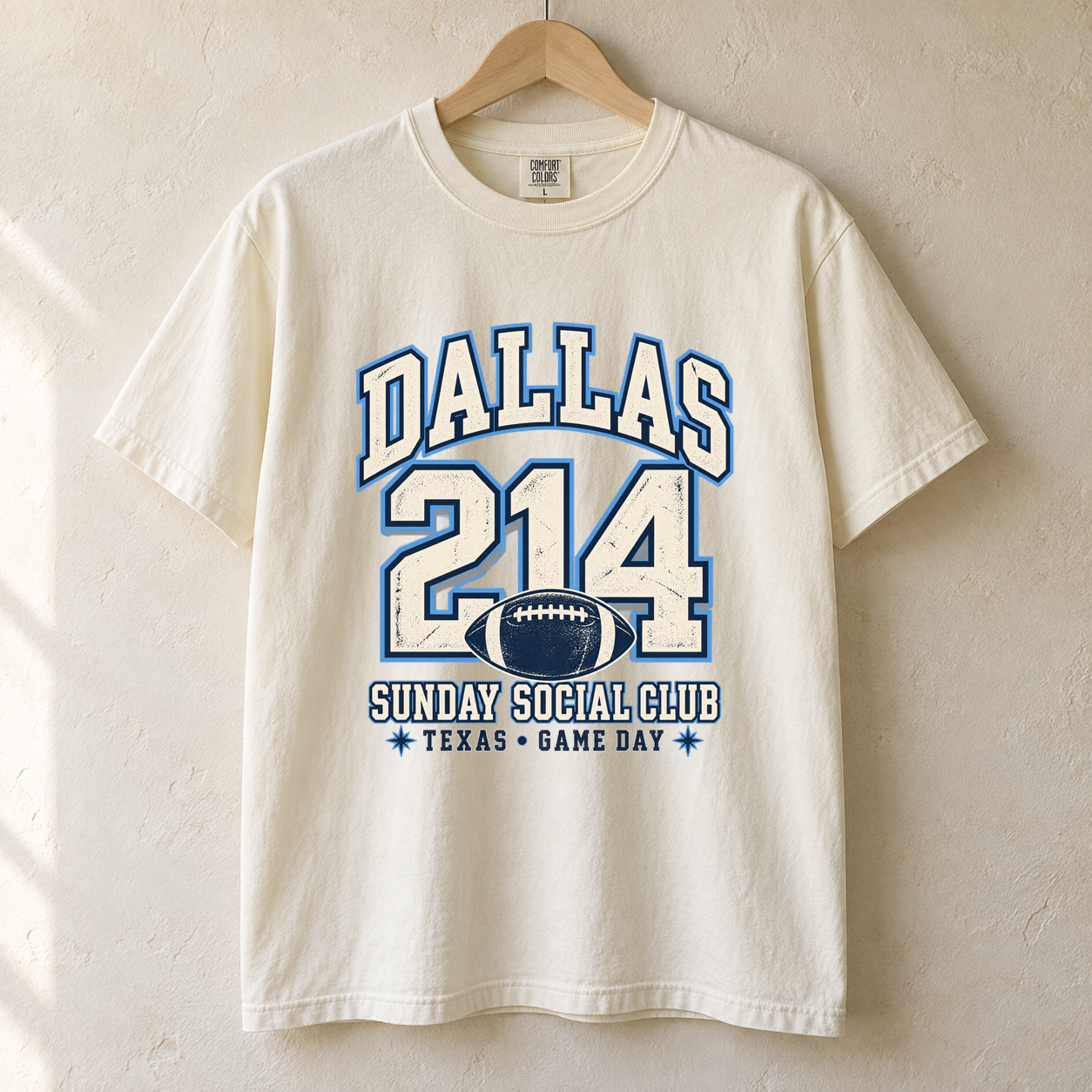 Dallas 214 Sunday Social Club Comfort Colors football T-shirt mockup 1