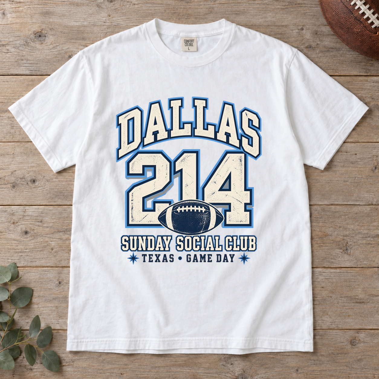 Dallas 214 Sunday Social Club Comfort Colors football T-shirt mockup 2
