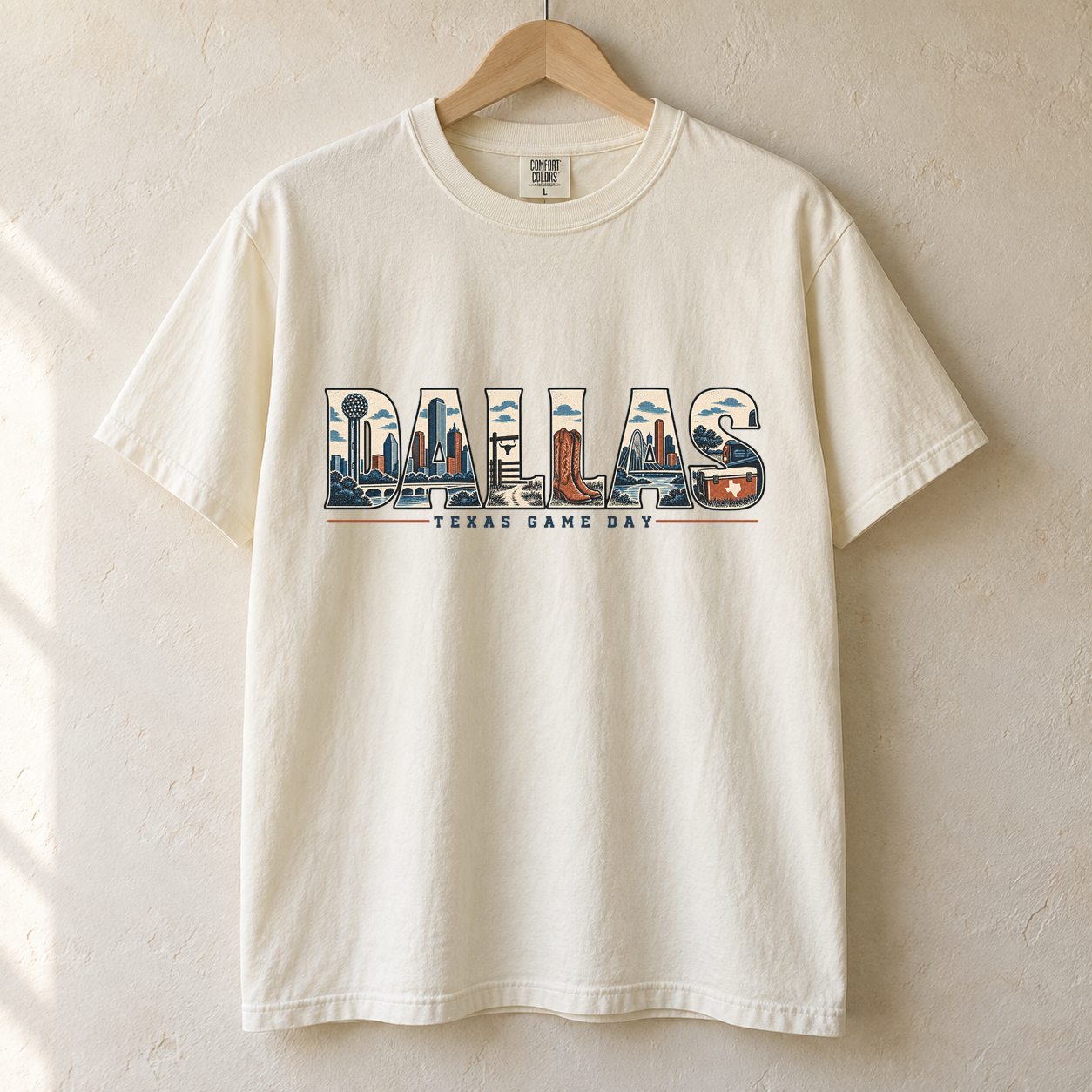 Dallas Texas Game Day Skyline Comfort Colors football T-shirt mockup 1