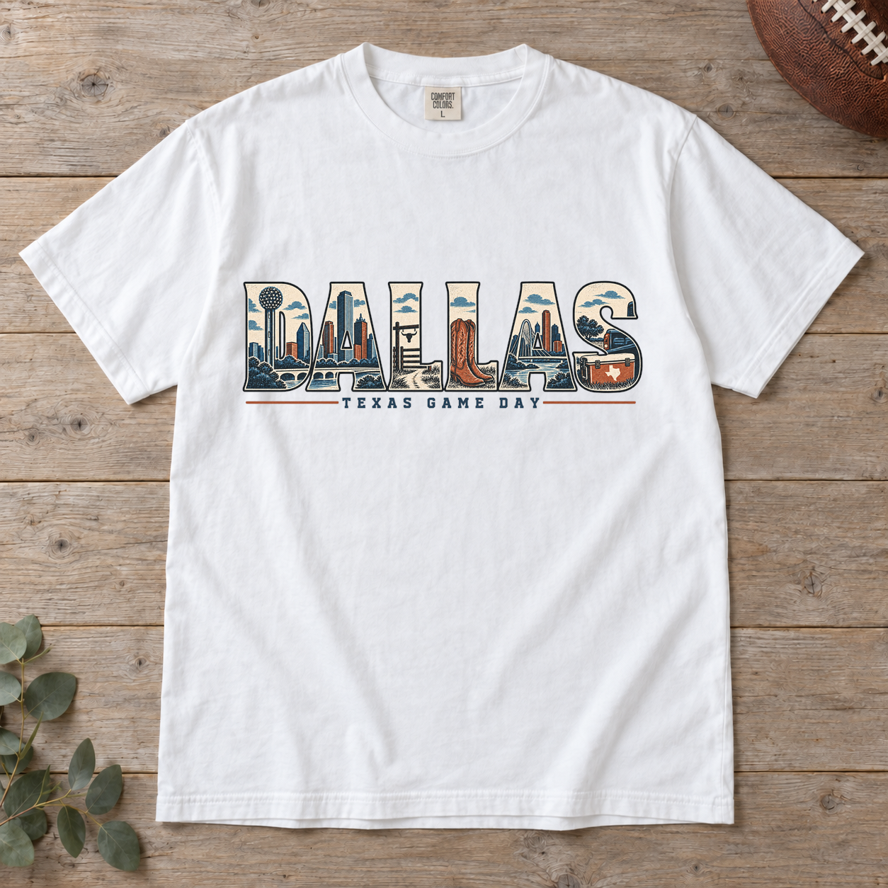 Dallas Texas Game Day Skyline Comfort Colors football T-shirt mockup 2