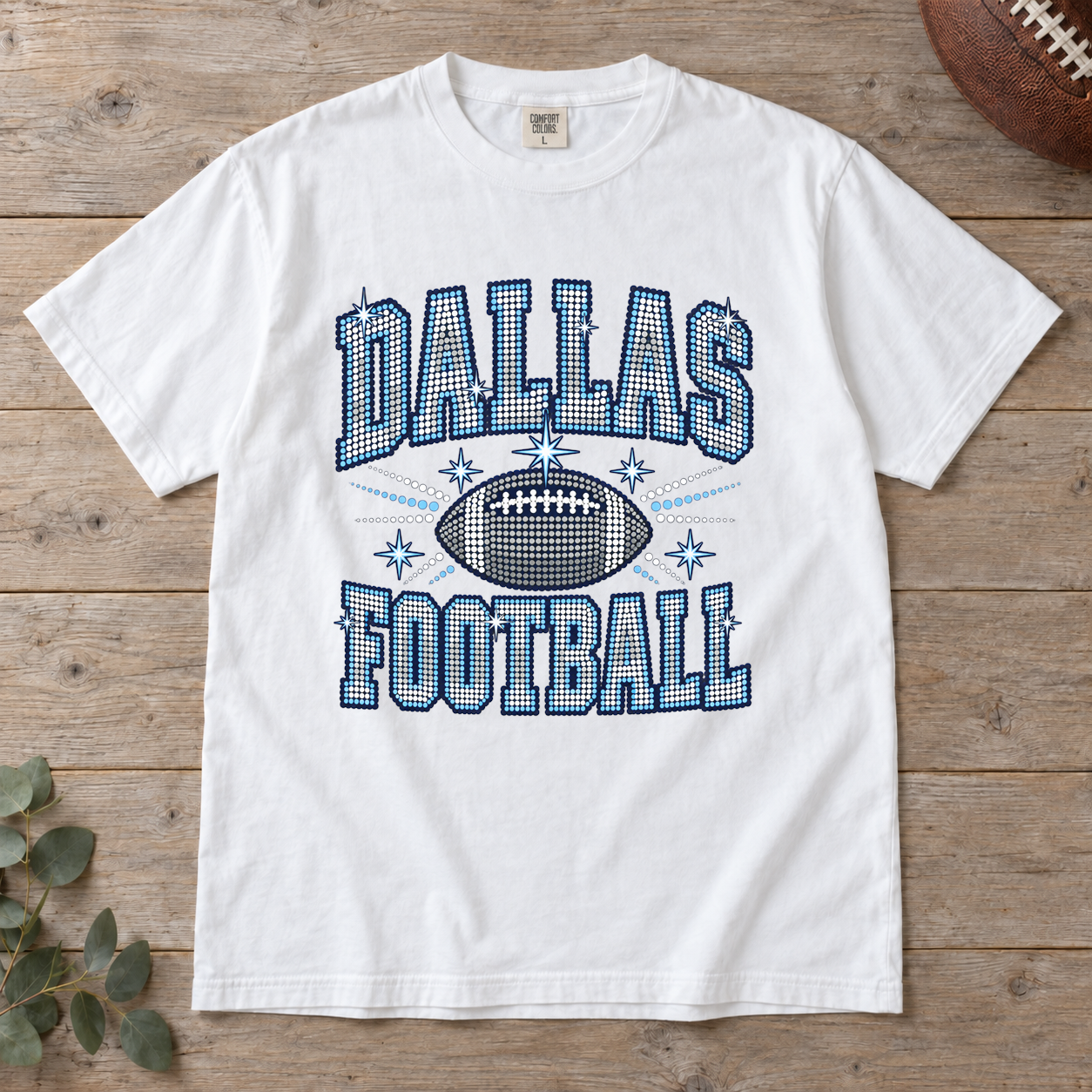 Dallas Football Bling Comfort Colors football T-shirt mockup 2