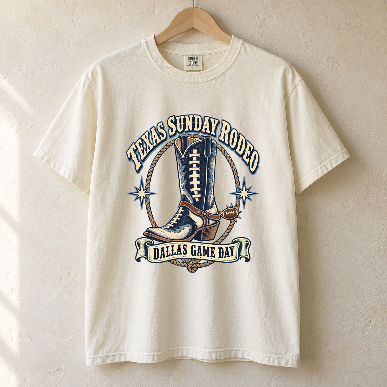 Texas Sunday Rodeo Dallas Comfort Colors football T-shirt mockup 1
