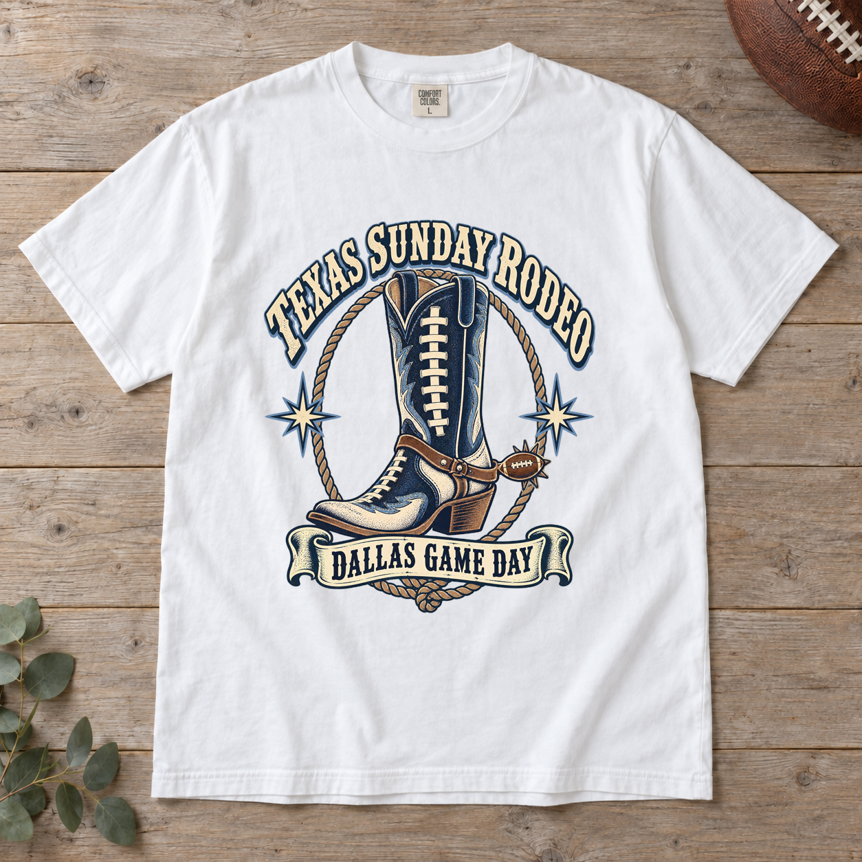 Texas Sunday Rodeo Dallas Comfort Colors football T-shirt mockup 2