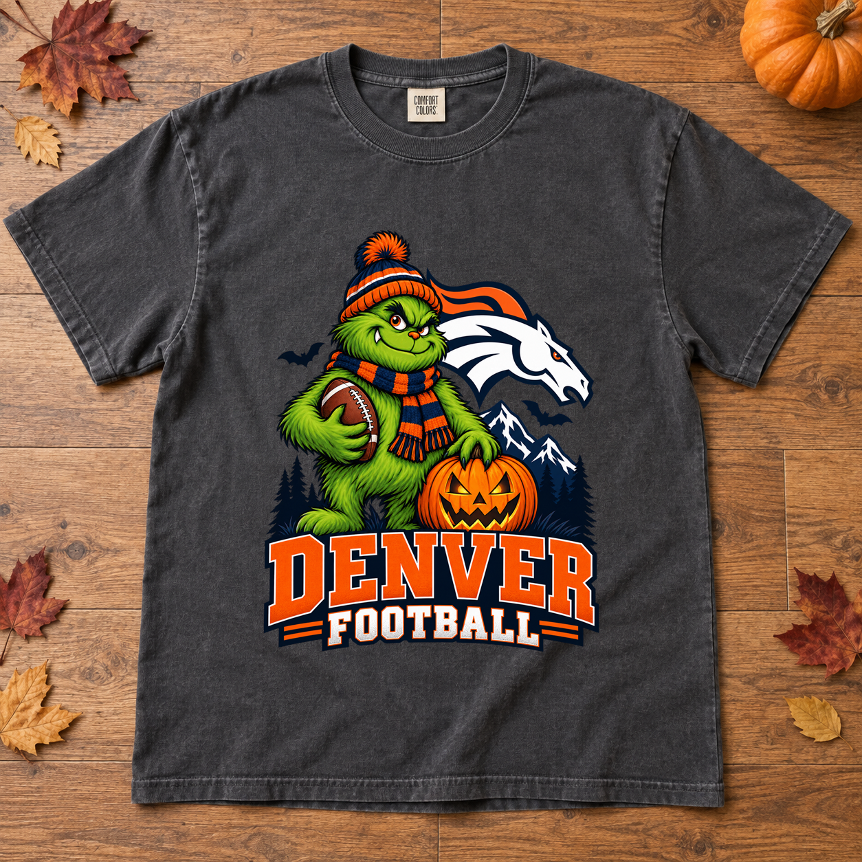 Grinch Denver Football Pumpkin – Comfort Colors Fall Game Day T-Shirt mockup 2