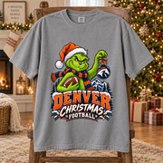 Grinch Denver Christmas Football – Comfort Colors Holiday T-Shirt mockup 3
