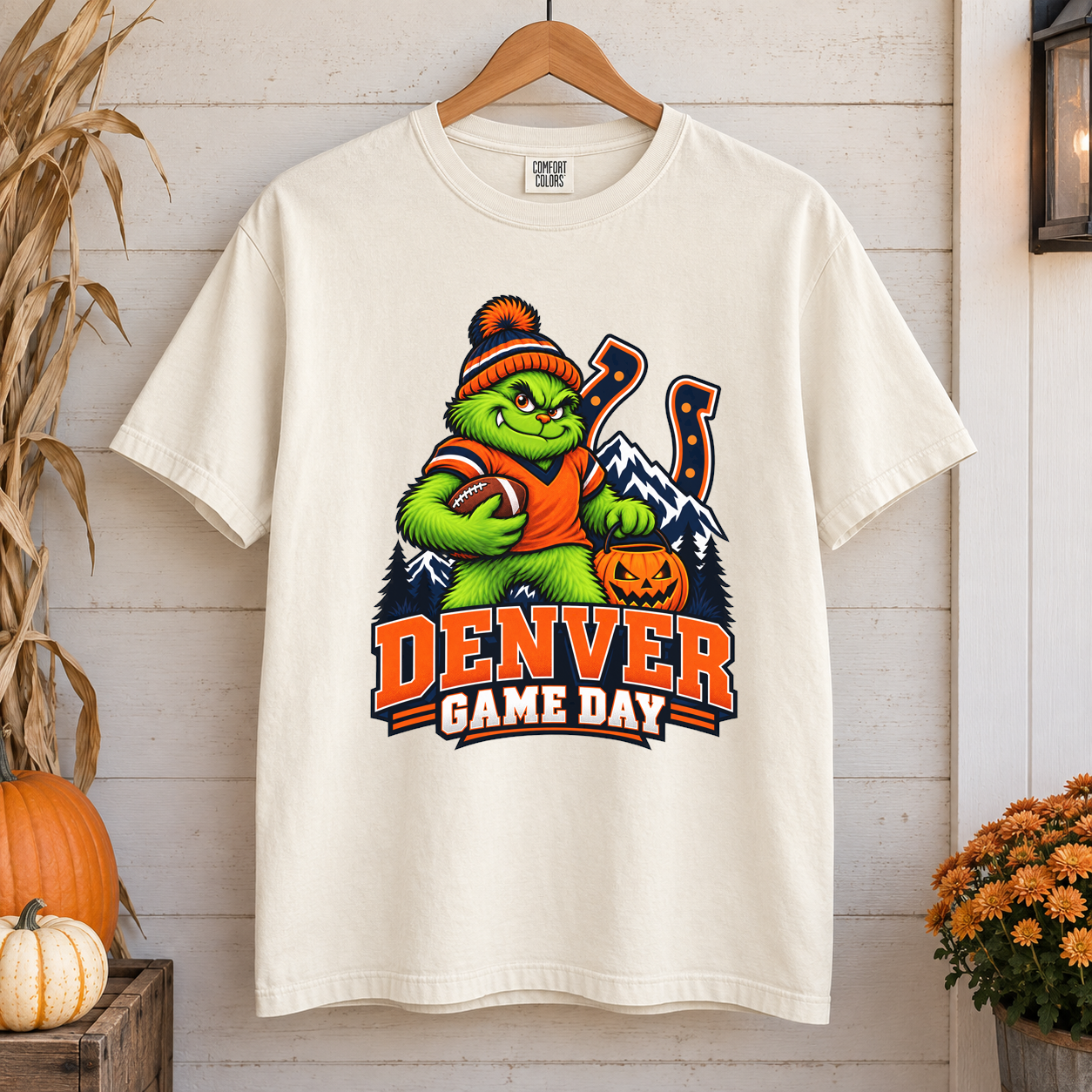 Grinch Denver Game Day – Comfort Colors Fall Football T-Shirt mockup 1