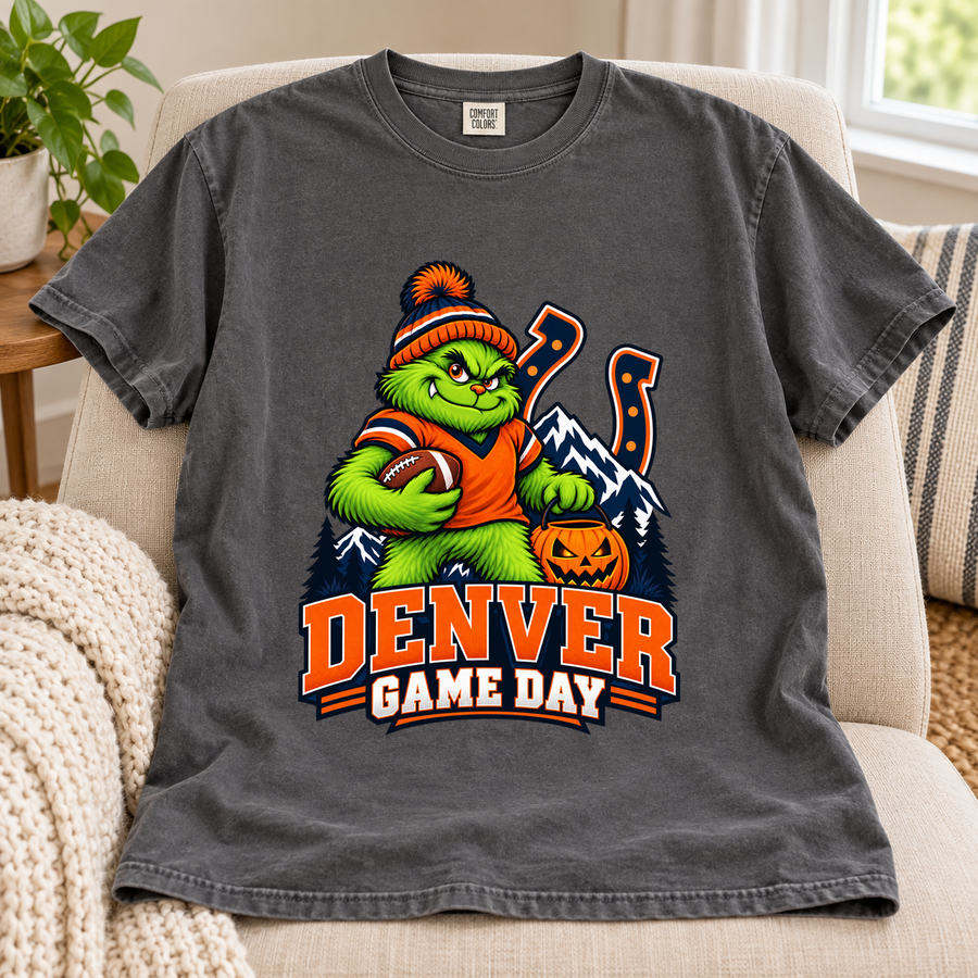 Grinch Denver Game Day – Comfort Colors Fall Football T-Shirt mockup 4