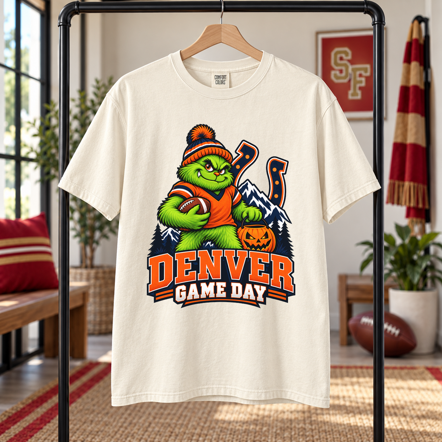 Grinch Denver Game Day – Comfort Colors Fall Football T-Shirt mockup 5