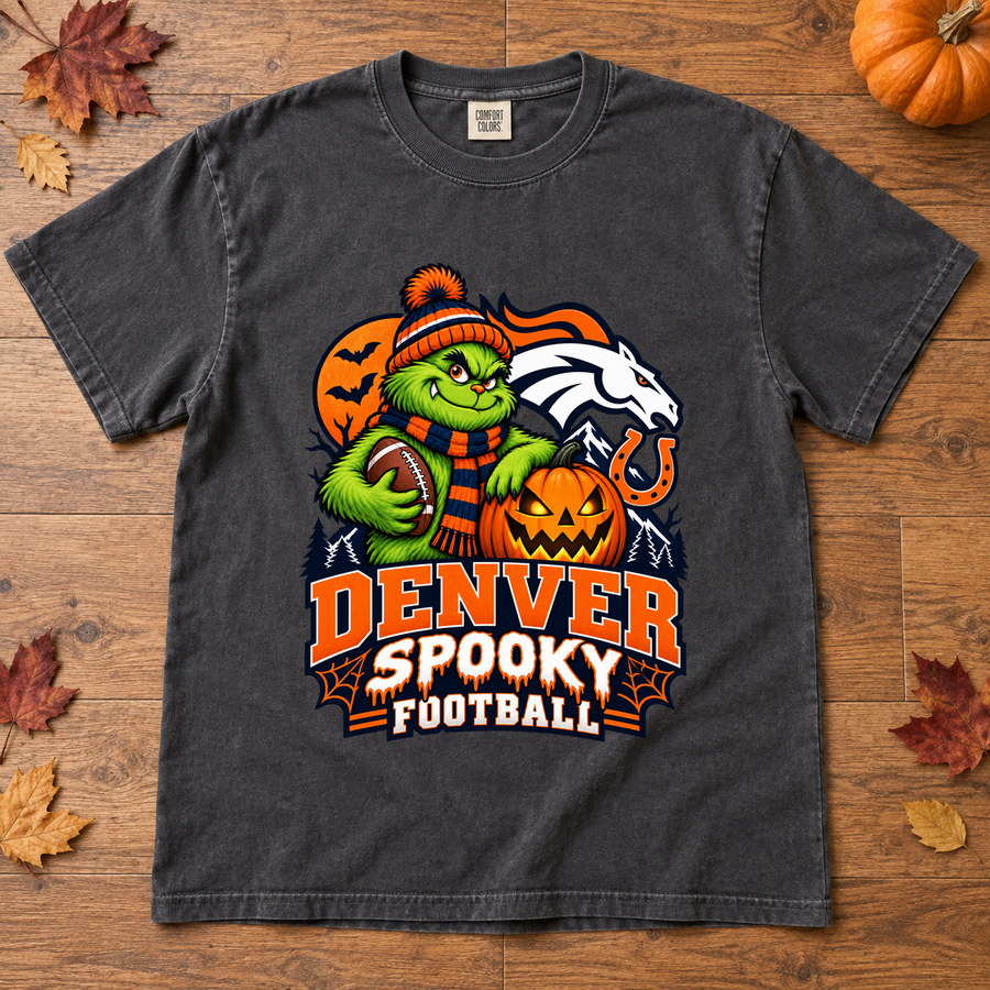 Grinch Denver Spooky Football – Comfort Colors Halloween T-Shirt mockup 2