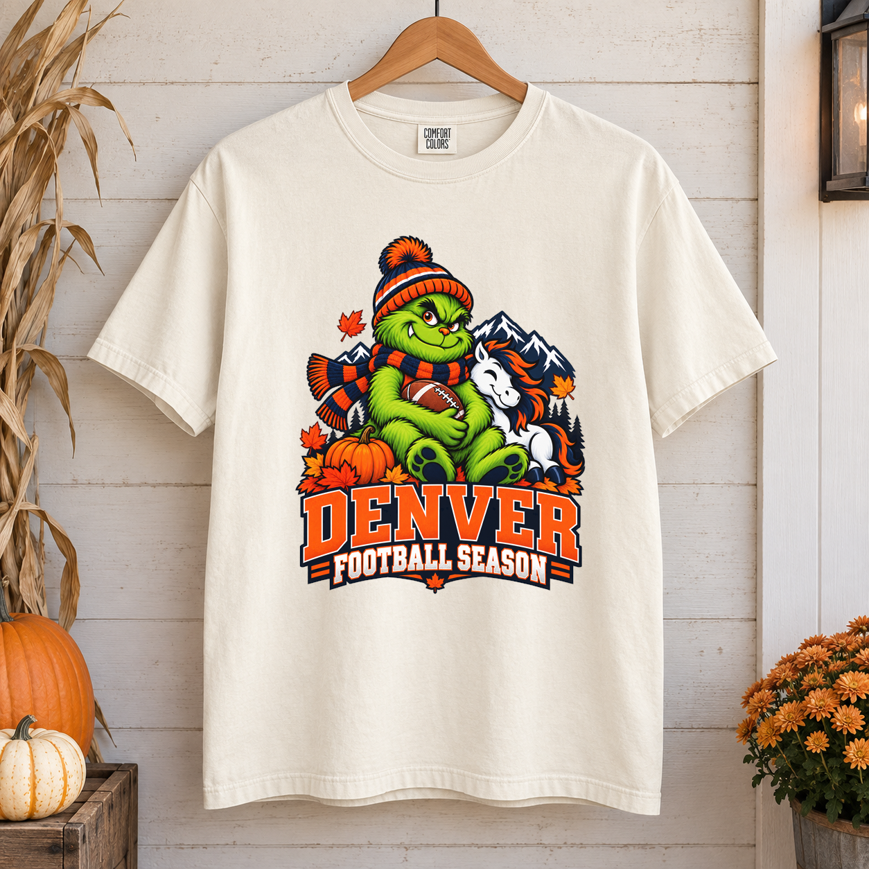 Grinch Denver Football Season – Comfort Colors Fall Game Day T-Shirt mockup 1