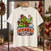 Grinch Denver Festive Football – Comfort Colors Christmas T-Shirt mockup 5