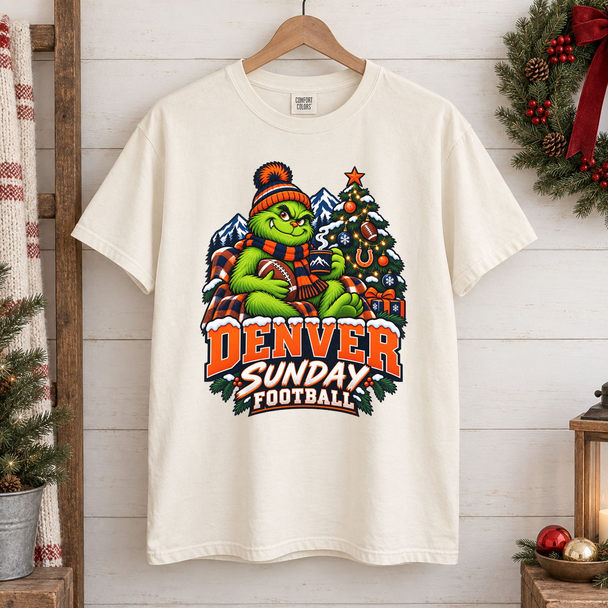 Grinch Denver Sunday Football – Comfort Colors Christmas T-Shirt mockup 1