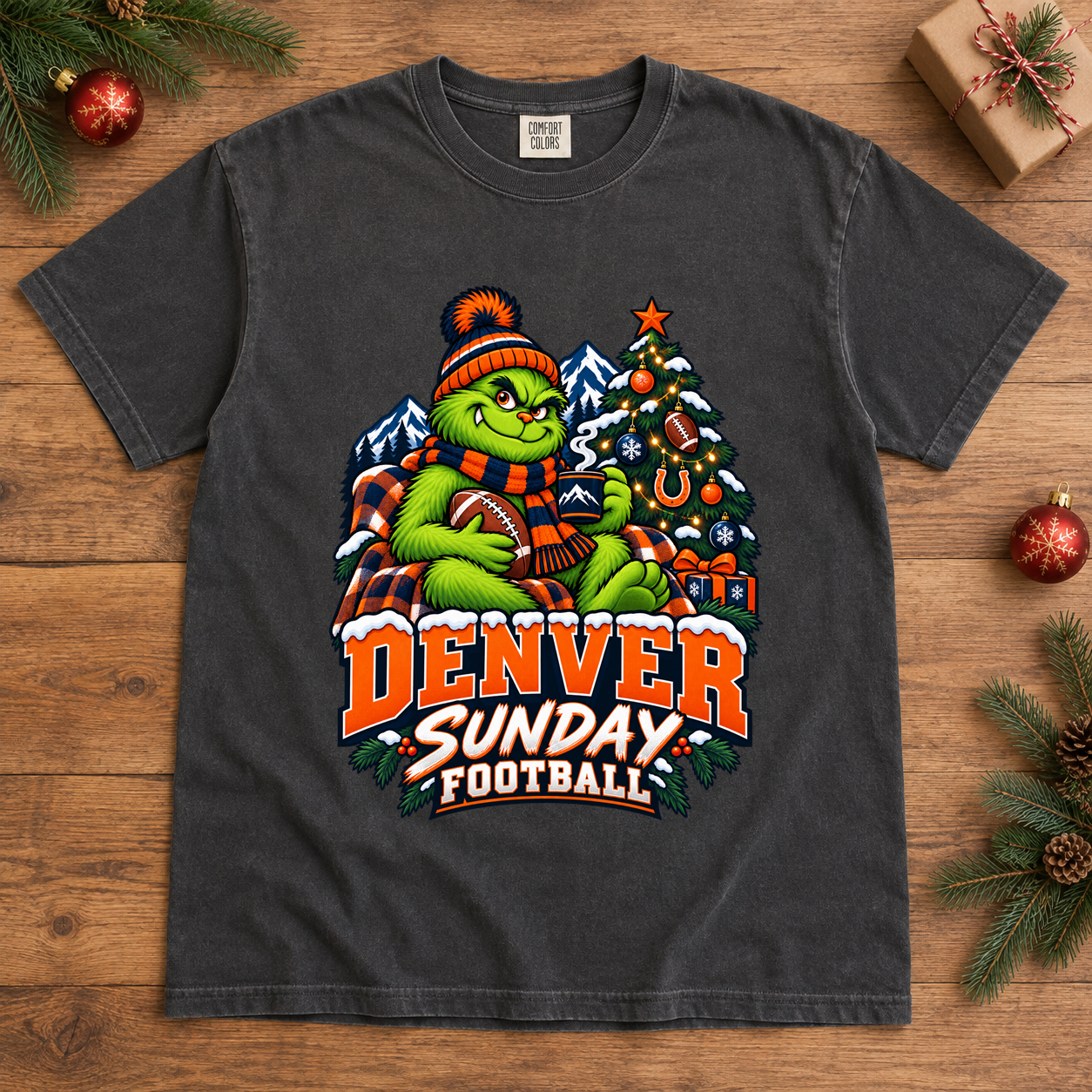 Grinch Denver Sunday Football – Comfort Colors Christmas T-Shirt mockup 2