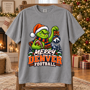 Grinch Merry Denver Football – Comfort Colors Christmas T-Shirt mockup 3
