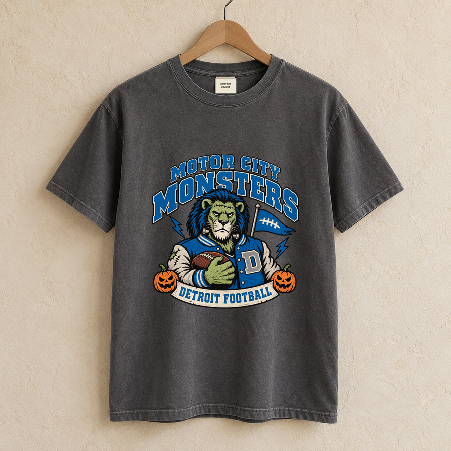 Motor City Monsters Detroit Halloween football T-shirt mockup 1