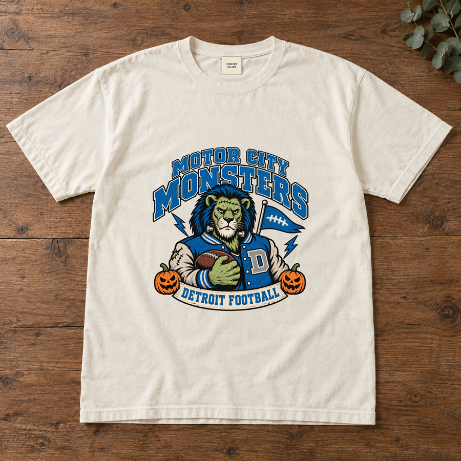 Motor City Monsters Detroit Halloween football T-shirt mockup 2