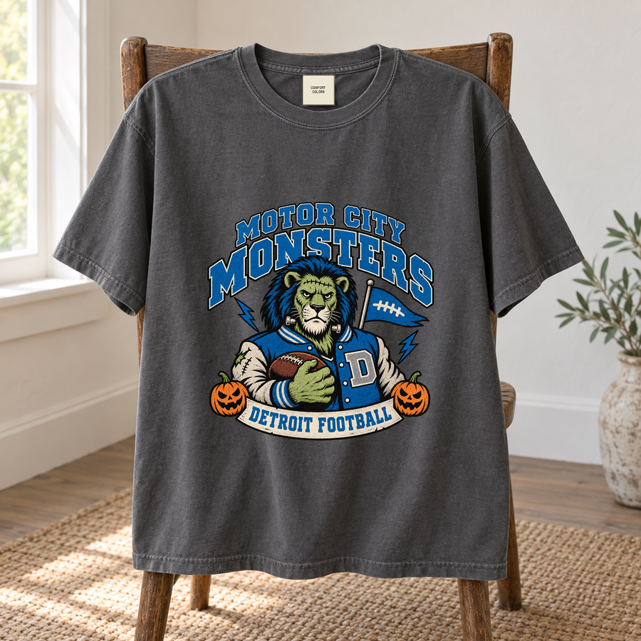 Motor City Monsters Detroit Halloween football T-shirt mockup 3