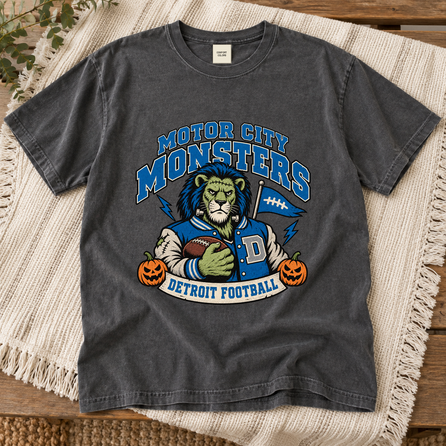Motor City Monsters Detroit Halloween football T-shirt mockup 4